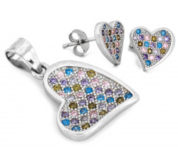 Komplet srebrny z sercem, kolczyki i zawieszka