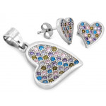 Komplet srebrny z sercem, kolczyki i zawieszka