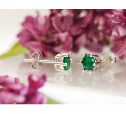 Kolczyki srebrne na sztyfcie z zieloną cyrkonią