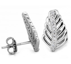 Kolczyki srebrne liść z cyrkoniami