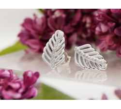 Kolczyki srebrne liść z cyrkoniami