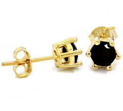 Kolczyki srebrne pozłacane na sztyfcie z czarną cyrkonią