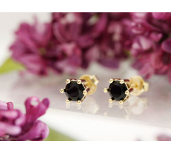 Kolczyki srebrne pozłacane na sztyfcie z czarną cyrkonią