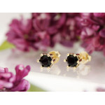 Kolczyki srebrne pozłacane na sztyfcie z czarną cyrkonią