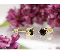 Kolczyki srebrne pozłacane na sztyfcie z czarną cyrkonią