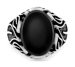 Srebrny sygnet z czarnymi kamieniami