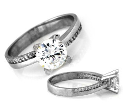 Srebrny pierścionek z oczkiem i cyrkoniami na szynie