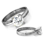 Srebrny pierścionek z oczkiem i cyrkoniami na szynie