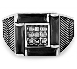 Sygnet srebrny z onyksami i markazytami