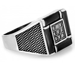 Sygnet srebrny z onyksami i markazytami