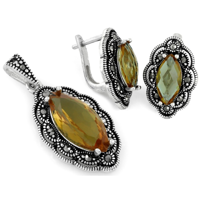 Srebrny komplet z cyrkoniami i zultanite 0.925