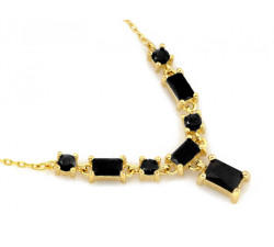 Naszyjnik srebrny pozłacany z czarnymi kamieniami