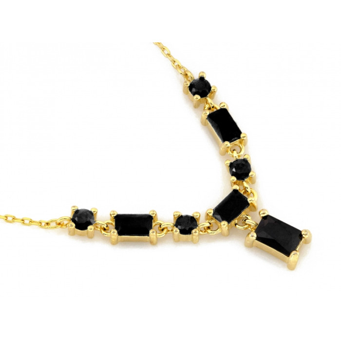Naszyjnik srebrny pozłacany z czarnymi kamieniami