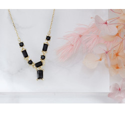 Naszyjnik srebrny pozłacany z czarnymi kamieniami
