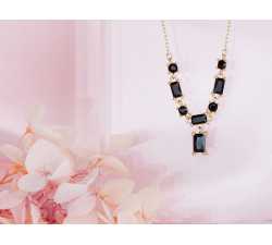 Naszyjnik srebrny pozłacany z czarnymi kamieniami