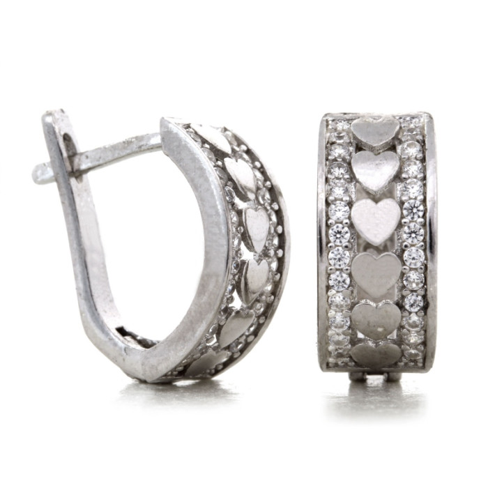Srebrne kolczyki z cyrkoniami, serce