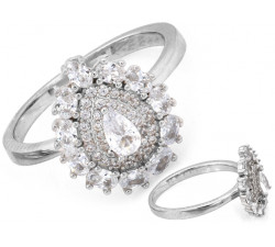 Pierścionek srebrny oczko kropla z cyrkoniami