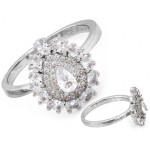 Pierścionek srebrny oczko kropla z cyrkoniami