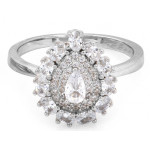 Pierścionek srebrny oczko kropla z cyrkoniami