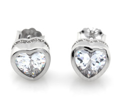 Srebrne kolczyki z sercem i cyrkoniami