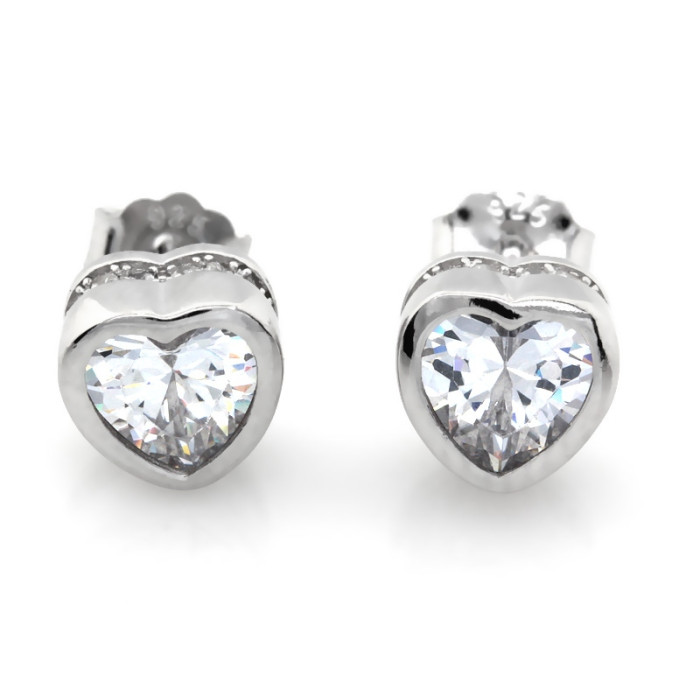 Srebrne kolczyki z sercem i cyrkoniami