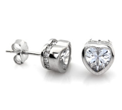 Srebrne kolczyki z sercem i cyrkoniami