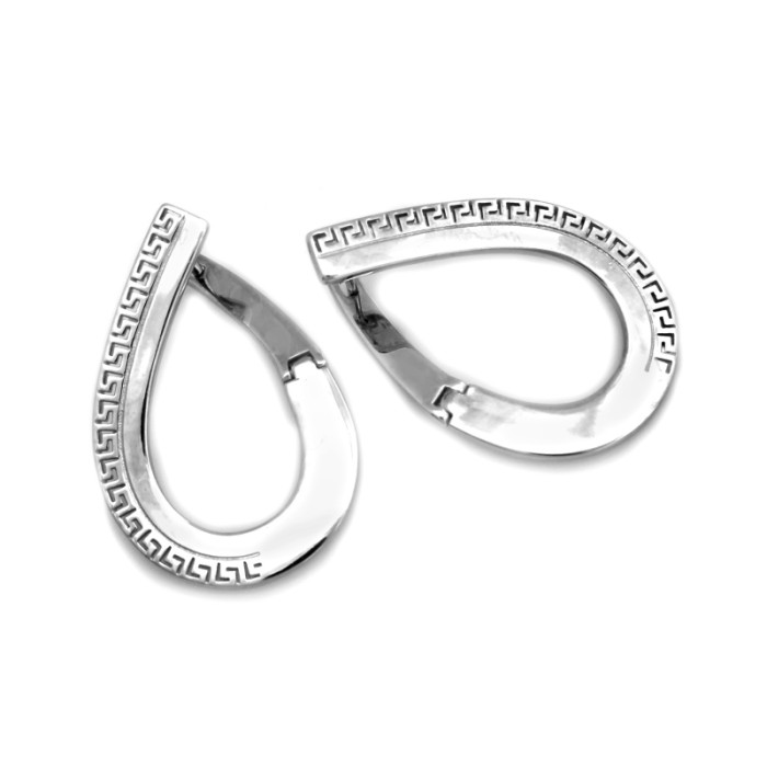 Kolczyki srebrne sztywne modne z greckim wzorem