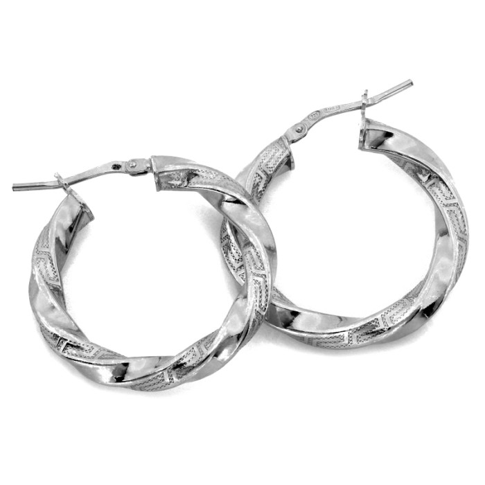 Srebrne kolczyki koła z greckim wzorem 38mm