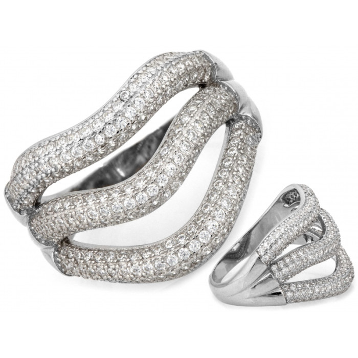 Srebrny pierścionek z cyrkoniami szeroki ażurowy