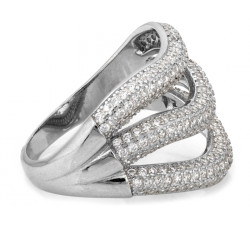 Srebrny pierścionek z cyrkoniami szeroki ażurowy