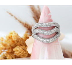 Srebrny pierścionek z cyrkoniami szeroki ażurowy