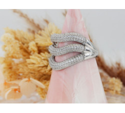 Srebrny pierścionek z cyrkoniami szeroki ażurowy