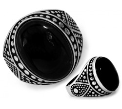 Duży srebrny sygnet czarny owalny oksydowany