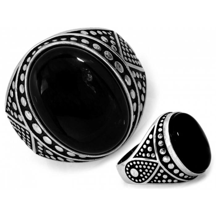 Duży srebrny sygnet czarny owalny oksydowany