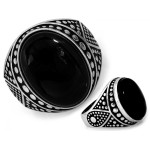 Duży srebrny sygnet czarny owalny oksydowany