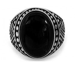 Duży srebrny sygnet czarny owalny oksydowany