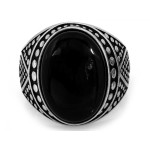 Duży srebrny sygnet czarny owalny oksydowany