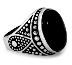 Duży srebrny sygnet czarny owalny oksydowany