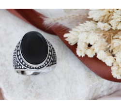 Duży srebrny sygnet czarny owalny oksydowany