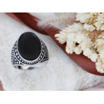 Duży srebrny sygnet czarny owalny oksydowany