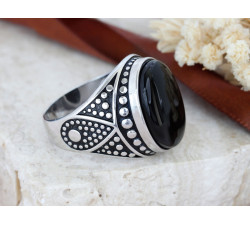Duży srebrny sygnet czarny owalny oksydowany