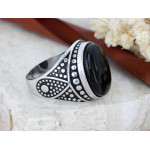 Duży srebrny sygnet czarny owalny oksydowany