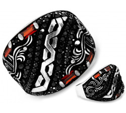 Srebrny pierścień z cyrkoniami oksydowany