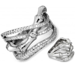 Szeroki srebrny pierścień przeplatany z cyrkoniami