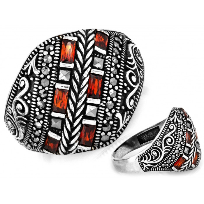 Srebrny pierścień oksydowany z markazytami