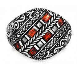 Srebrny pierścień oksydowany z markazytami