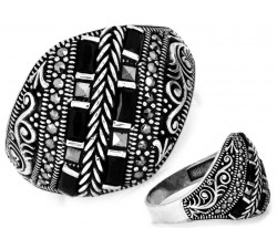 Srebrny pierścień oksydowany z markazytami 0.925