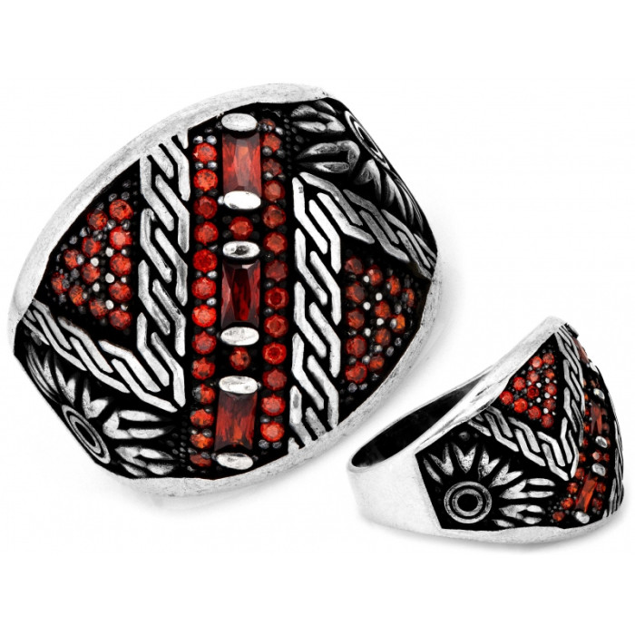 Srebrny pierścień z pomarańczowymi cyrkoniami