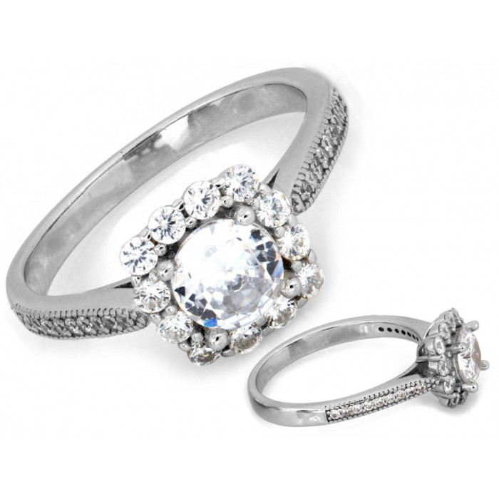 Srebrny pierścionek kwadratowy z cyrkoniami