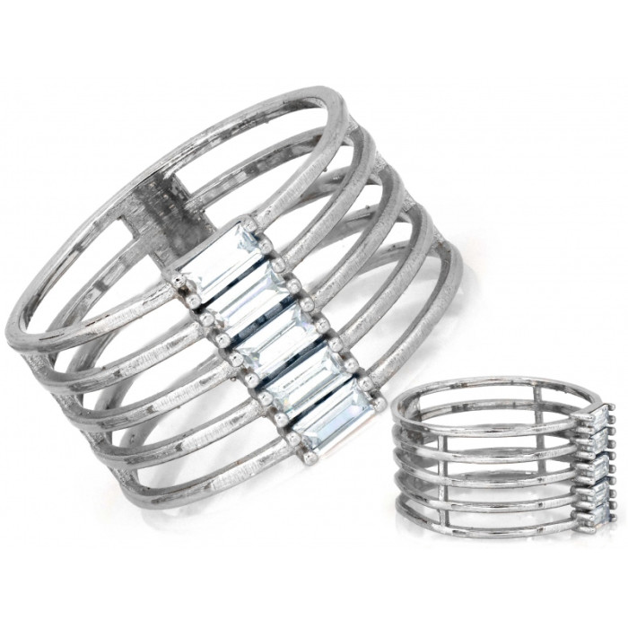 Szeroki srebrny pierścionek z cyrkoniami